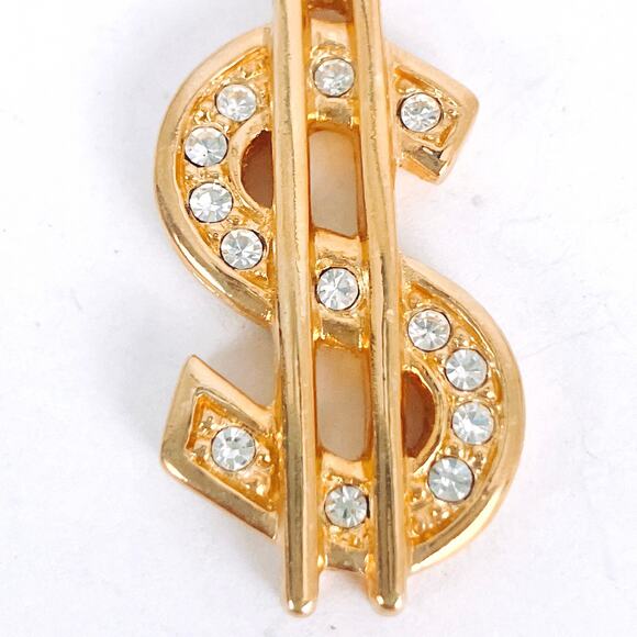 VTG Signed Swarovski Swan Charm Pendant Dollar Sign Gold Tone Crystal Y2K Blingy - Picture 4 of 11